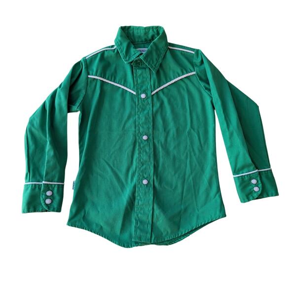 Vintage Levi's Western Style Button Front Shirt Green Pearl Snap Buttons 80s 2T - Picture 1 of 4